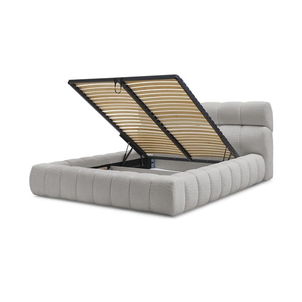 Světle šedá čalouněná dvoulůžková postel s úložným prostorem s roštem 180x200 cm Mont Blanc – Bobochic Paris-image-4