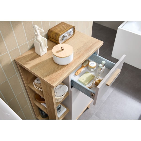 Krémová/v přírodní barvě nízká koupelnová skříňka v dekoru dubu 50,5x89,5 cm Quickset 966 – Pelipal-image-3