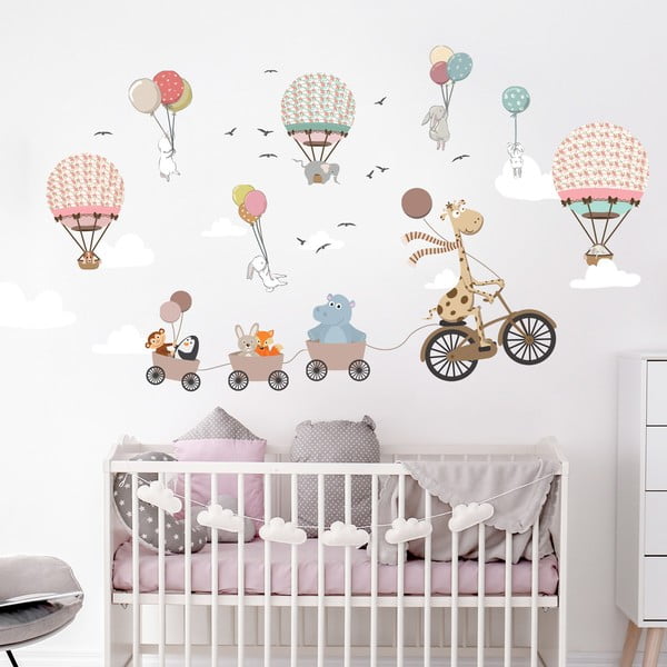 Dětská nástěnná samolepka Ambiance Animals and Hot Air Balloons in the Clouds, 90 x 60 cm-image-2