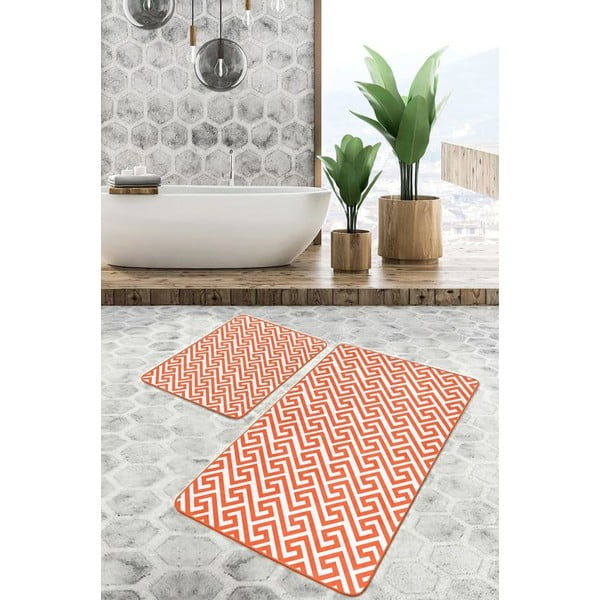 Oranžové sametové koupelnové předložky v sadě 2 ks 60x100 cm – Mila Home-image-3
