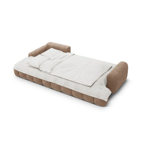 Světle hnědá sametová rozkládací/s úložným prostorem rohová pohovka (levý roh/s lenoškou) Linz – Cosmopolitan Design-image-4