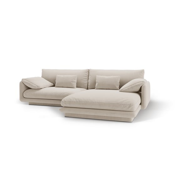 Bílá sametová rohová pohovka (pravý roh/s lenoškou) Torino – Micadoni -image-1