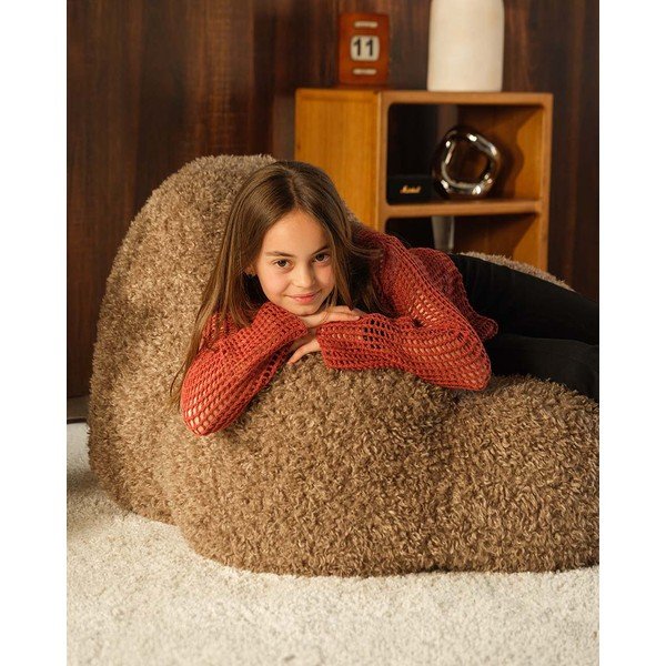 Hnědý dětský sedací vak z umělé kožešiny Momo – Wigiwama-image-2
