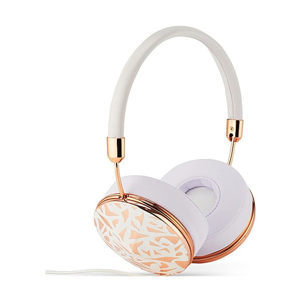 Bílá sluchátka s detaily v barvě růžového zlaté Frends Taylor Mosaic