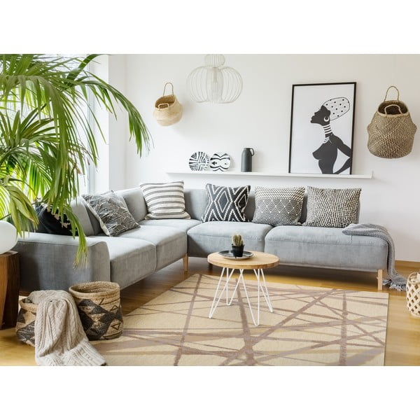 Béžový vlněný koberec 100x180 cm Sticks – Agnella-image-1