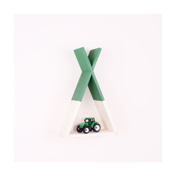 Zelená dřevěná nástěnná polička North Carolina Scandinavian Home Decors Teepee, výška 33 cm