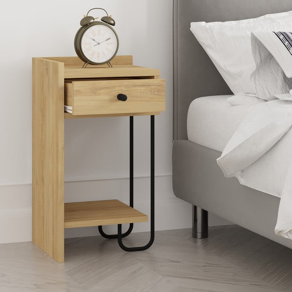 Noční stolek v dekoru dubu s poličkami v přírodní barvě Mercure – Marckeric-image-4