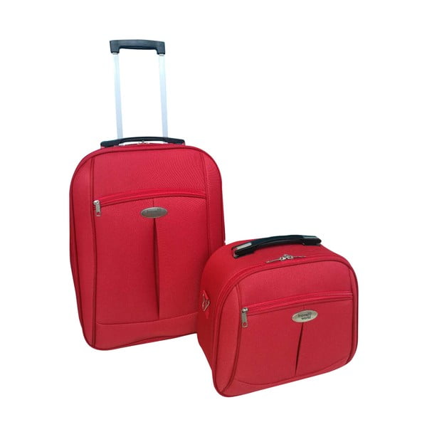 Set červceného cestovního kufru na kolečkách a kosmetického kufříku Travel World