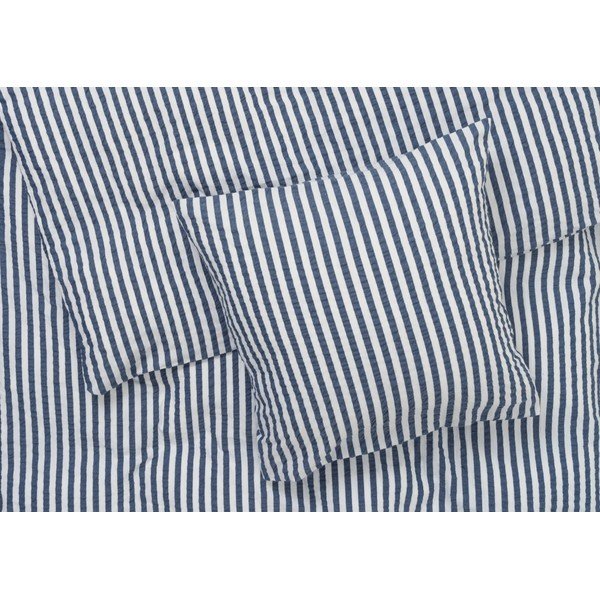 Bílo-tmavě modré prodloužené krepové povlečení na jednolůžko 140x220 cm Bæk&Bølge – JUNA-image-1