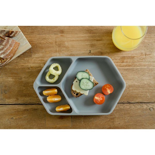 Šedý silikonový dětský talíř 16x25 cm – Kindsgut-image-1