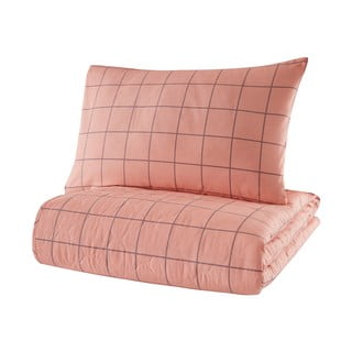 Růžový přehoz přes postel s povlakem na polštář z ranforce bavlny Mijolnir Piga, 180 x 225 cm