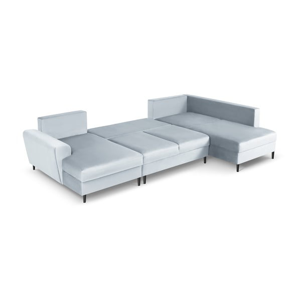 Světle modrá sametová rozkládací/s úložným prostorem rohová pohovka (pravý roh/do "U") Kyoto – Cosmopolitan Design-image-2