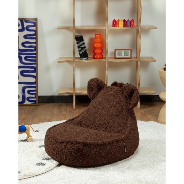 Tmavě hnědý dětský sedací vak z textilie bouclé Warm Hazel – Wigiwama-image-3