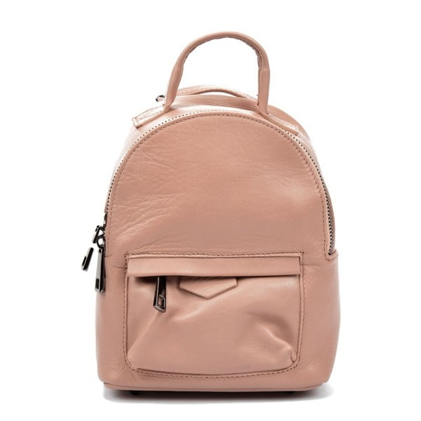 Pudrově růžový kožený batoh Carla Ferreri
