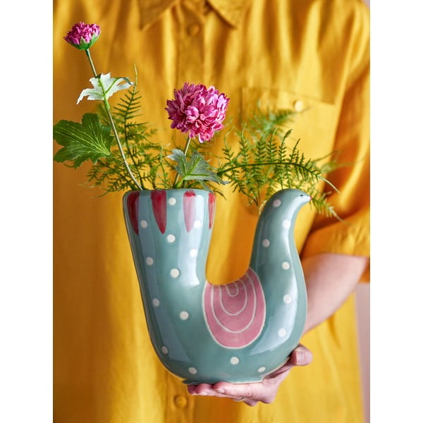 Zelená ručně malovaná váza z kameniny (výška 19 cm) Trudy – Bloomingville-image-3