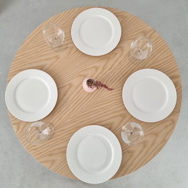 Kulatý jídelní stůl s deskou v dekoru jasanového dřeva ø 90 cm Jubi – Ragaba-image-2