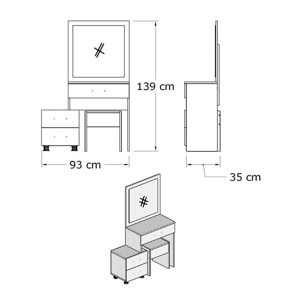 Bílý dřevěný toaletní stolek Alacati-image-2