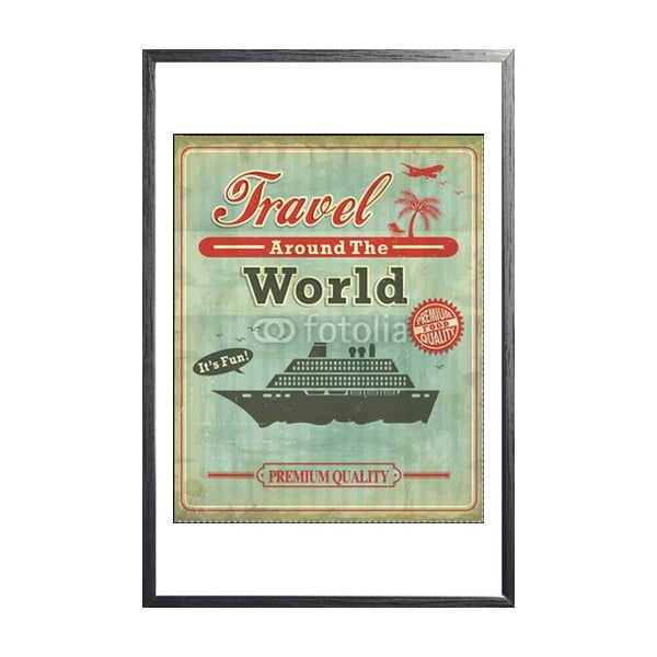 Zarámovaný plakát Vintage Travel Around the World, černý rám