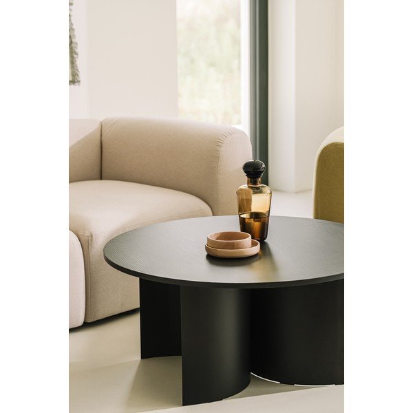 Černý kulatý konferenční stolek s deskou v dekoru jasanového dřeva ø 95 cm Gavo – noo.ma-image-3