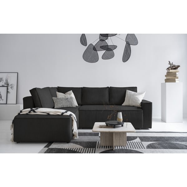 Antracitová manšestrová rozkládací rohová pohovka (levý roh) Brave Dave – Miuform-image-4