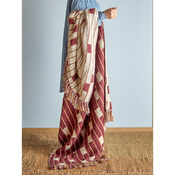 Červená/béžová deka s příměsí bavlny 130x160 cm Cang – Bloomingville-image-1