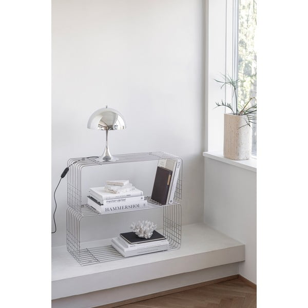 Kovová nástěnná knihovna v leskle stříbrné barvě 70x30 cm Wire – Mette Ditmer Denmark-image-1