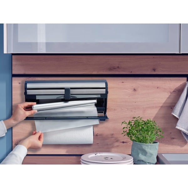 Nástěnný kovový držák na fólie a papírové utěrky ve stříbrné barvě Parat Royal – LEIFHEIT-image-1