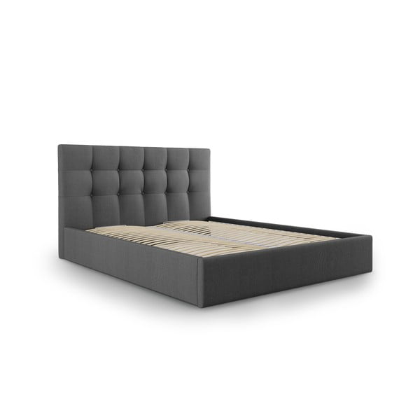 Tmavě šedá čalouněná dvoulůžková postel s úložným prostorem s roštem 160x200 cm Nerin – Mazzini Beds