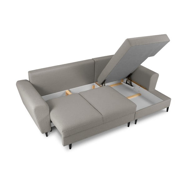 Světle šedá rozkládací/s úložným prostorem rohová pohovka z textilie bouclé (pravý roh/s lenoškou) Kyoto – Cosmopolitan Design-image-3