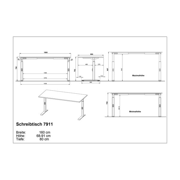 Polohovací pracovní stůl s deskou v dubovém dekoru 80x160 cm Agenda – Germania-image-4