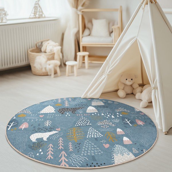 Modrý pratelný dětský koberec ø120 cm Forest Land – Mila Home-image-3