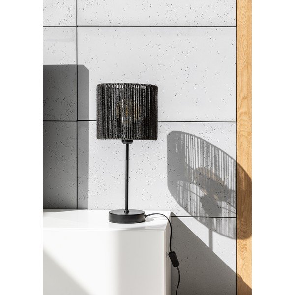 Černá stolní lampa se stínidlem z třtinového výpletu (výška 48 cm) Foresto – GTV-image-1