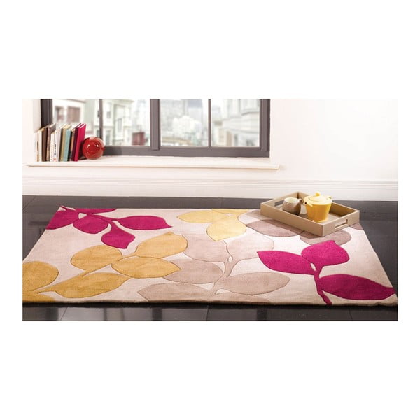 Koberec Stencil Leaf Fuchsia, 80x150 cm-image-1