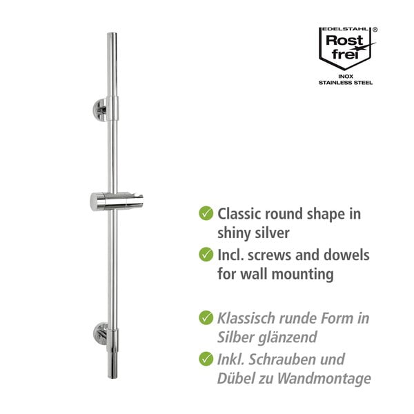 Nástěnná sprchová tyč z nerezové oceli v leskle stříbrné barvě 66 cm Basic – Wenko-image-2