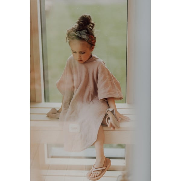 Růžové mušelínové dětské pončo velikost M – Malomi Kids-image-2