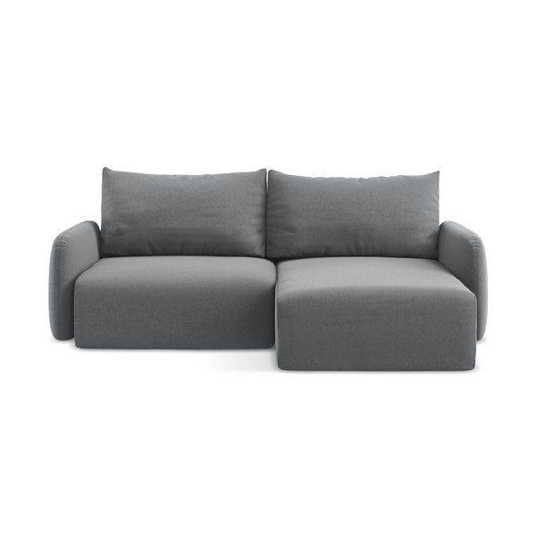 Šedá sametová rozkládací/s úložným prostorem rohová pohovka (pravý roh/s lenoškou) Kalena – Makamii