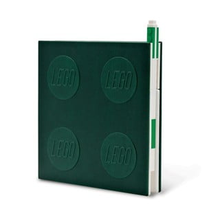Lahvově zelený čtvercový zápisník s gelovým perem LEGO®, 15,9 x 15,9 cm