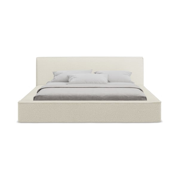 Krémová čalouněná dvoulůžková postel s úložným prostorem s roštem 140x200 cm Noho – Makamii-image-4