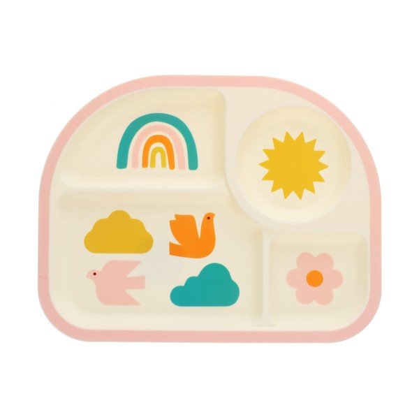 Béžový plastový dětský talíř 21x27 cm Rainbow Garden – Rex London