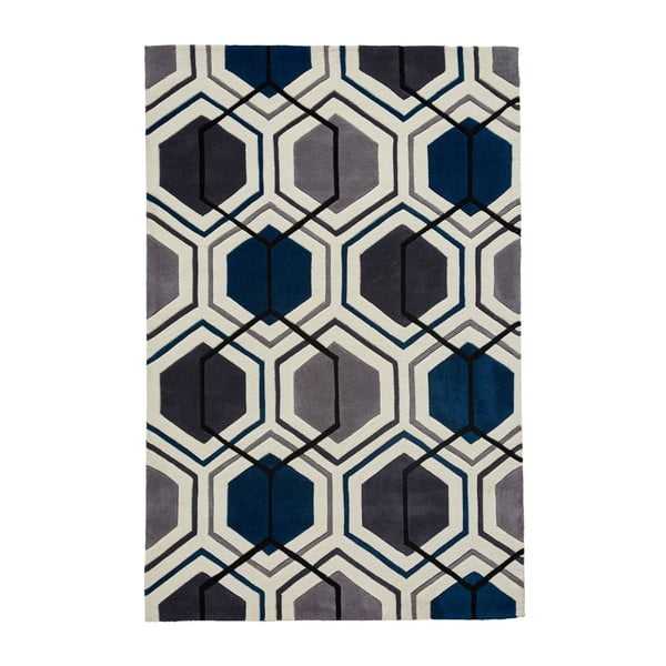 Šedomodrý ručně tuftovaný koberec Think Rugs Hong Kong Hexagon Grey &Navy, 150 x 230 cm