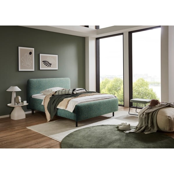 Tmavě zelená čalouněná dvoulůžková postel s úložným prostorem s roštem 140x200 cm Primo – Meise Möbel-image-1