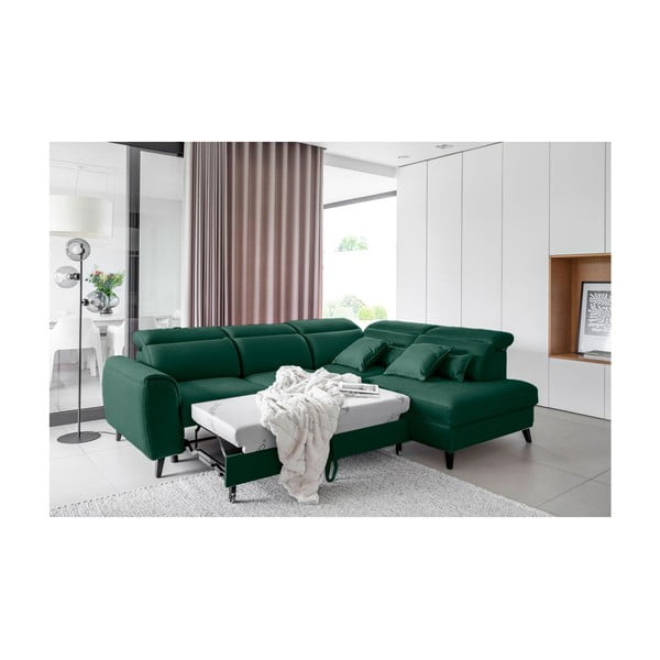 Zelená sametová rozkládací/s úložným prostorem rohová pohovka (pravý roh/do L) Noble – ELTAP-image-4