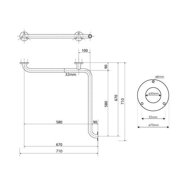 Nástěnné ocelové madlo do koupelny 71 cm Handicap – Sapho-image-3