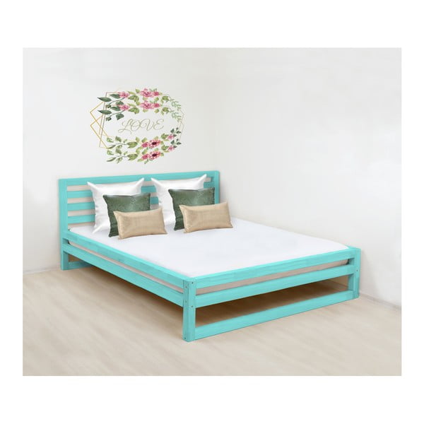 Tyrkysově modrá dřevěná dvoulůžková postel Benlemi DeLuxe, 190 x 160 cm