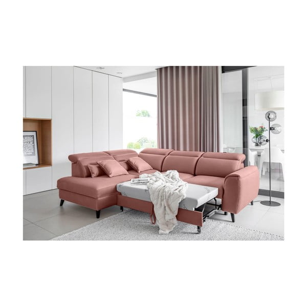 Růžová sametová rozkládací/s úložným prostorem rohová pohovka (levý roh/do L) Noble – ELTAP-image-4