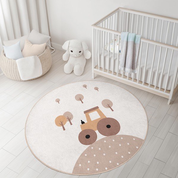 Béžový pratelný dětský koberec ø150 cm Tractor World – Mila Home-image-2