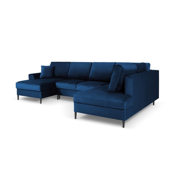 Modrá sametová rozkládací/s úložným prostorem rohová pohovka (pravý roh/do "U") Kyoto – Cosmopolitan Design-image-3