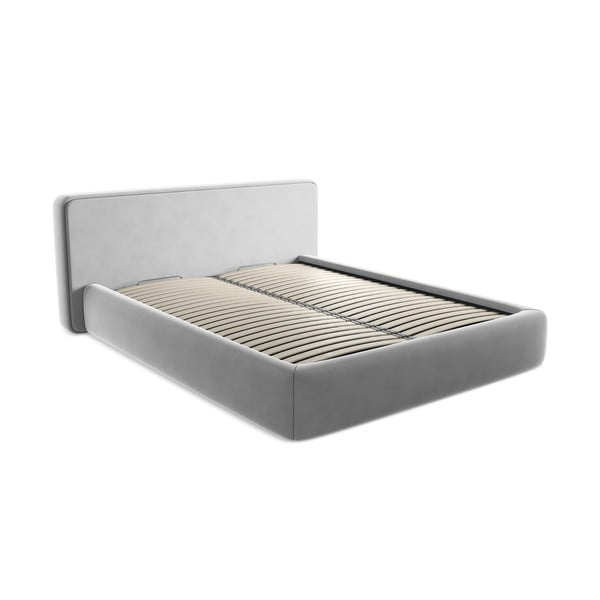 Šedá čalouněná dvoulůžková postel s úložným prostorem s roštem 160x200 cm Kiana – Makamii