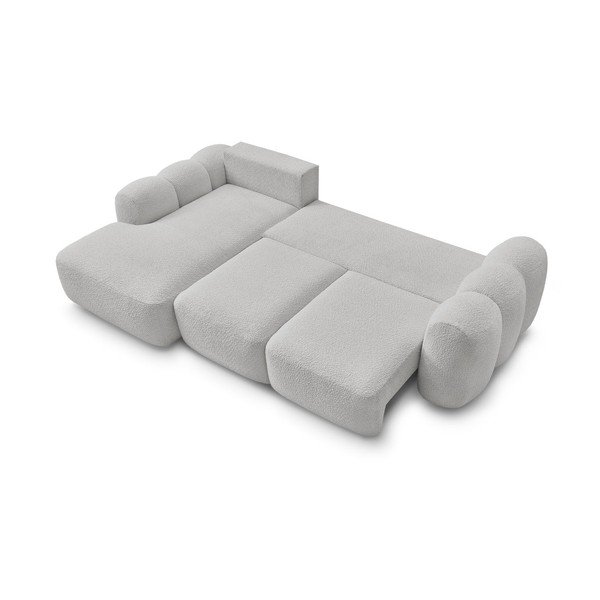 Světle šedá rozkládací/s úložným prostorem rohová pohovka z textilie bouclé (levý roh/s lenoškou) Montaigne – Bobochic Paris-image-3