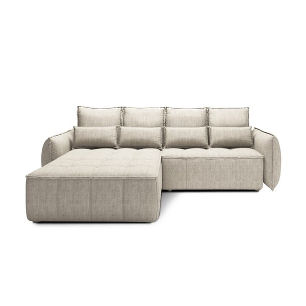 Béžová sametová rozkládací/s úložným prostorem rohová pohovka (levý roh/s lenoškou) Campo – ELTAP